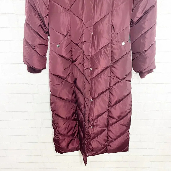 Steve Madden Merlot Long Puffer Coat Synthetic Removable Hood Women's XS NEW - Picture 6 of 13